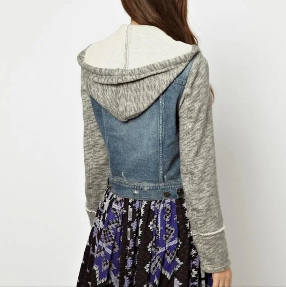 Free People Denim and Knit Gray Women's Jacket - Picture 5 of 9